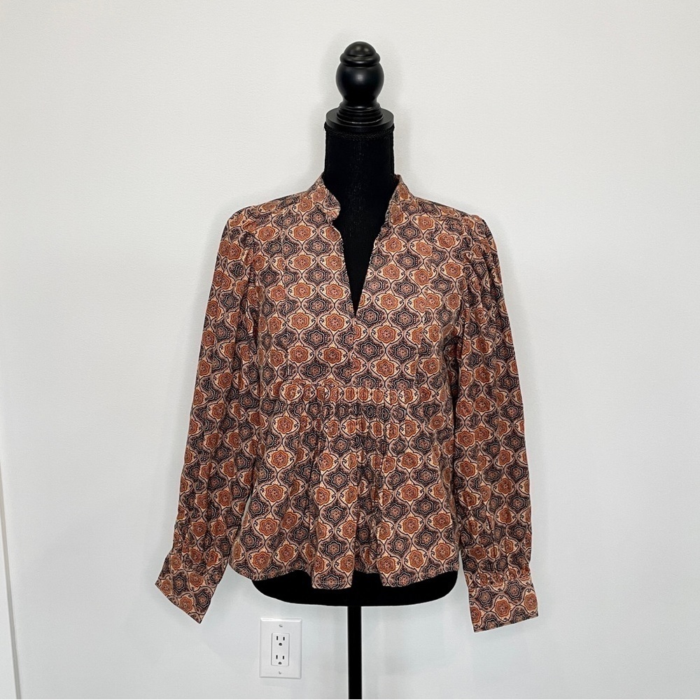 Banana Republic V-Neck Long Sleeve Orange Multi Color Top